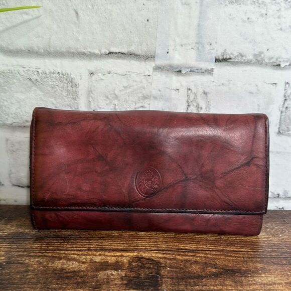 Vintage Etch 2 Prym Full Grain Red Burgundy Leather Wallet - Picture 1 of 8